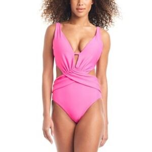 Bar III‎ Women's Draped Monokini Swimsuit, Pink, Size Small